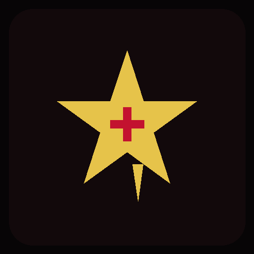 Marca TrickLess: estrela dourada com cruz vermelha em fundo void.